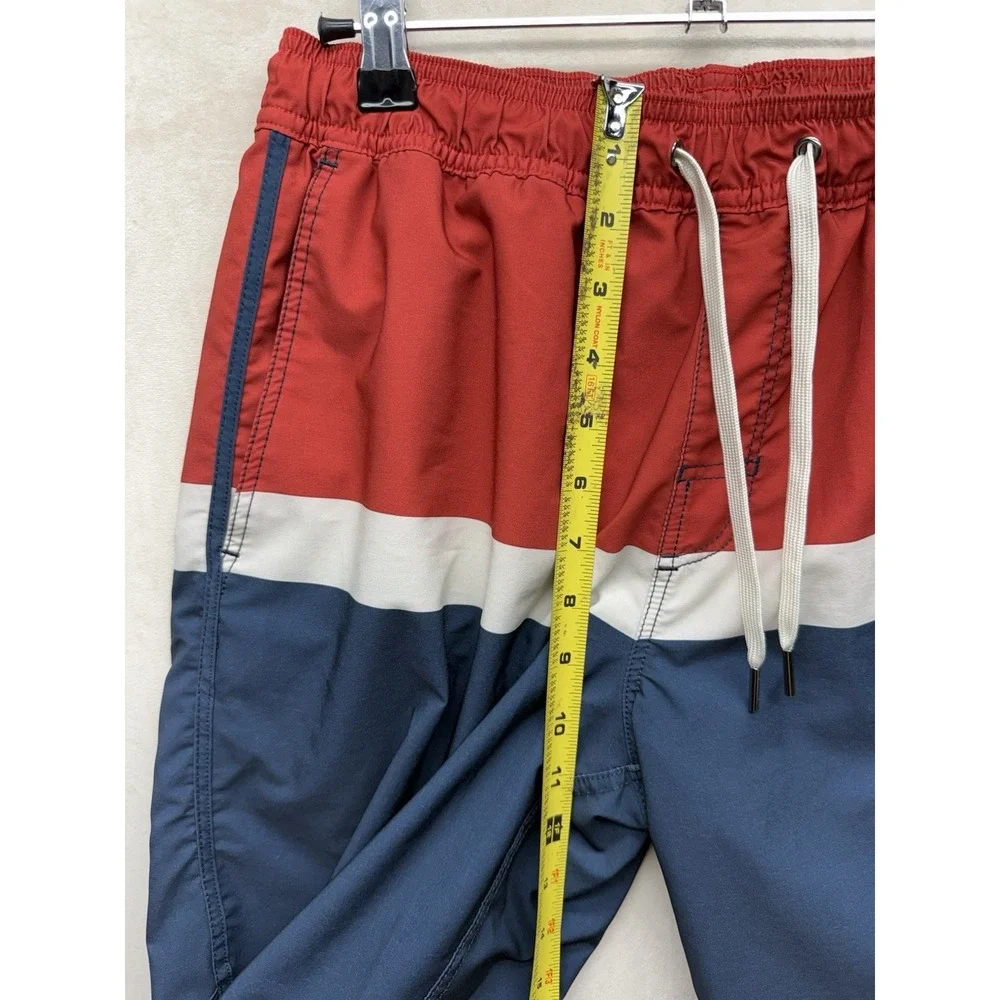 Fair Harbor The Anchor Swim Trunks Mens S Red Navy White Colorblock Lined Shorts
